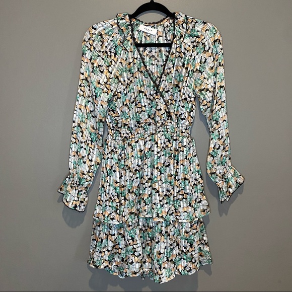 Axara Paris Floral Print Longsleeve Ruffle Dress Womens Size Small - Picture 1 of 8